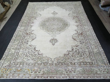 Vintage Rug Neutral TURKISH Muted HAND MADE Rug Muted Rug 6.9 x 10.3 Muted Turkish Oushak Rug, Vintage Oriental Rug, Muted 7x10 Persian Rug