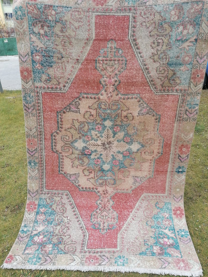 Vintage rug 7x4'6 turkish rug, kitchen rug, oushak rug