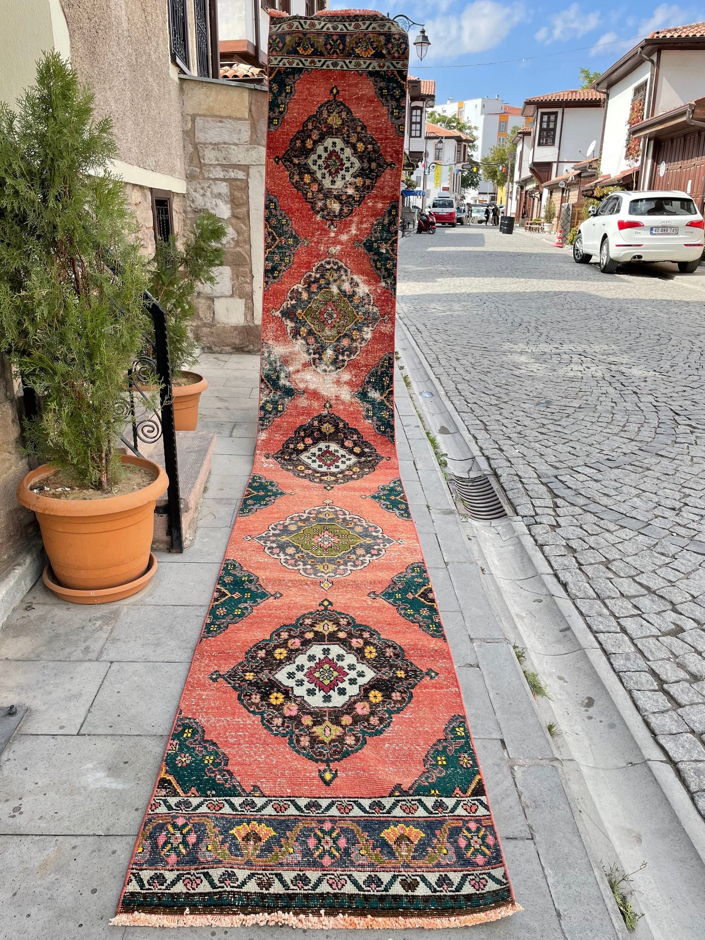 Staircase Runner Rug 2.5 x 16.4 Extra Long Wool TURKISH Runner Rug Handmade Runner Rug VINTAGE Runner Hand Knotted Runner Distressed rug