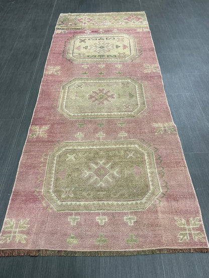 Short Oushak Runner Rug 3 x 7.5 Turkish Runner Rug Vintage Runner Rug Hallway Runner Rug Kitchen Runner Rug Wool Runner Rug Wool Oushak Rug