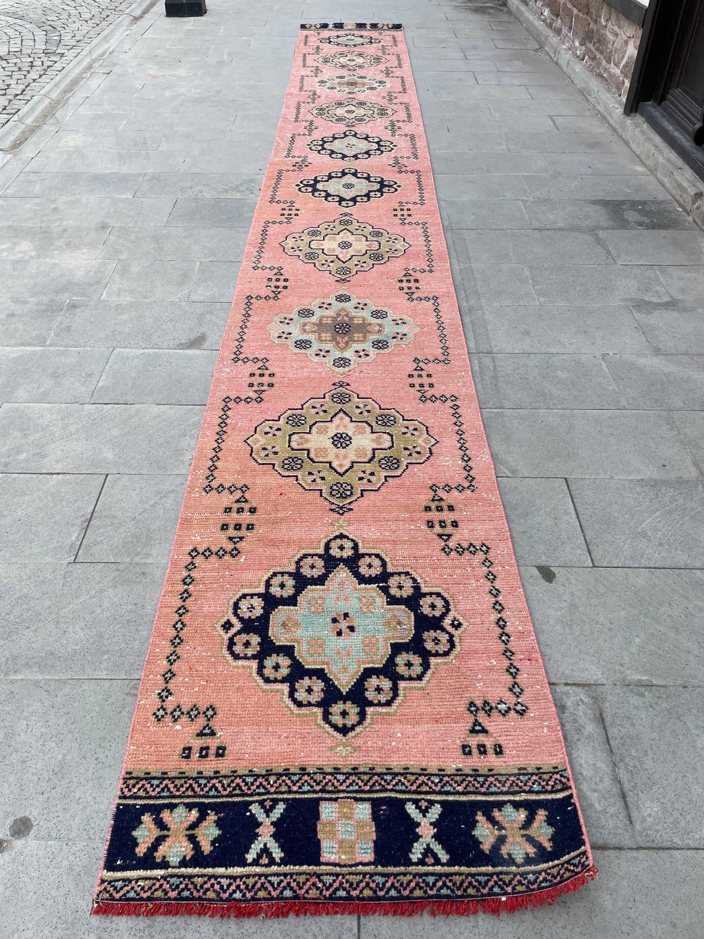 Handmade Extra Long Turkish Runner Very Long Oushak Runner Rug 2.6 x 20.4 Vintage Runner Rug Pink XL Oriental Runner Rug Staircase Runner