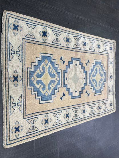 Hand Knotted Rug, Wool RUG, TURKISH Rug 3x4 ft, Vintage Oushak Rug, Vintage Persian Rug, Wool Oushak Rug, Handmade Vintage Rug