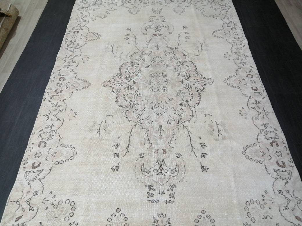 Muted Persian RUG Neutral Vintage Oushak Rug Large Vintage Rug Wool Oushak Rug Hand Made Rugs Vintage Turkish Rug Neutral Rug