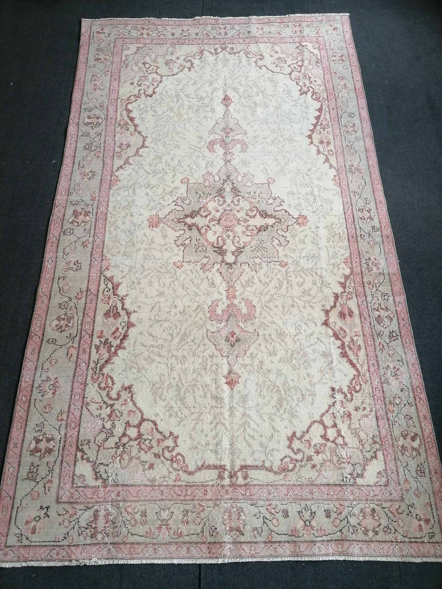 5.5x9.7 Large vintage pink pastel rug  oushak handmade wool rug, muted area rug, bohemian rug