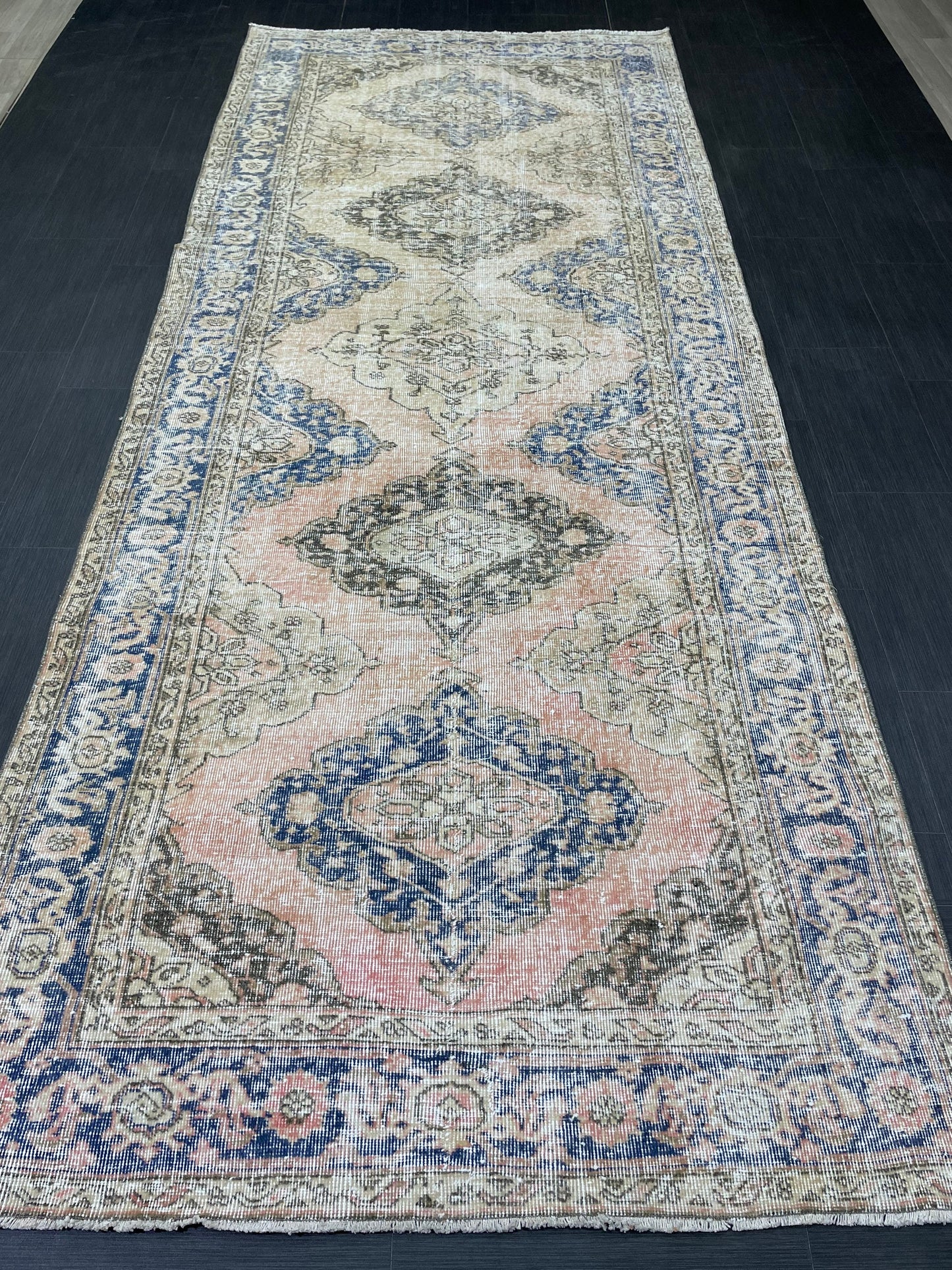 Vintage Runner Rug 4.8 x 11.8 Muted Turkish Runner Rug Hand Made Runner Rug Vintage Runner Rug Hallway Runner Rug Distressed Runner