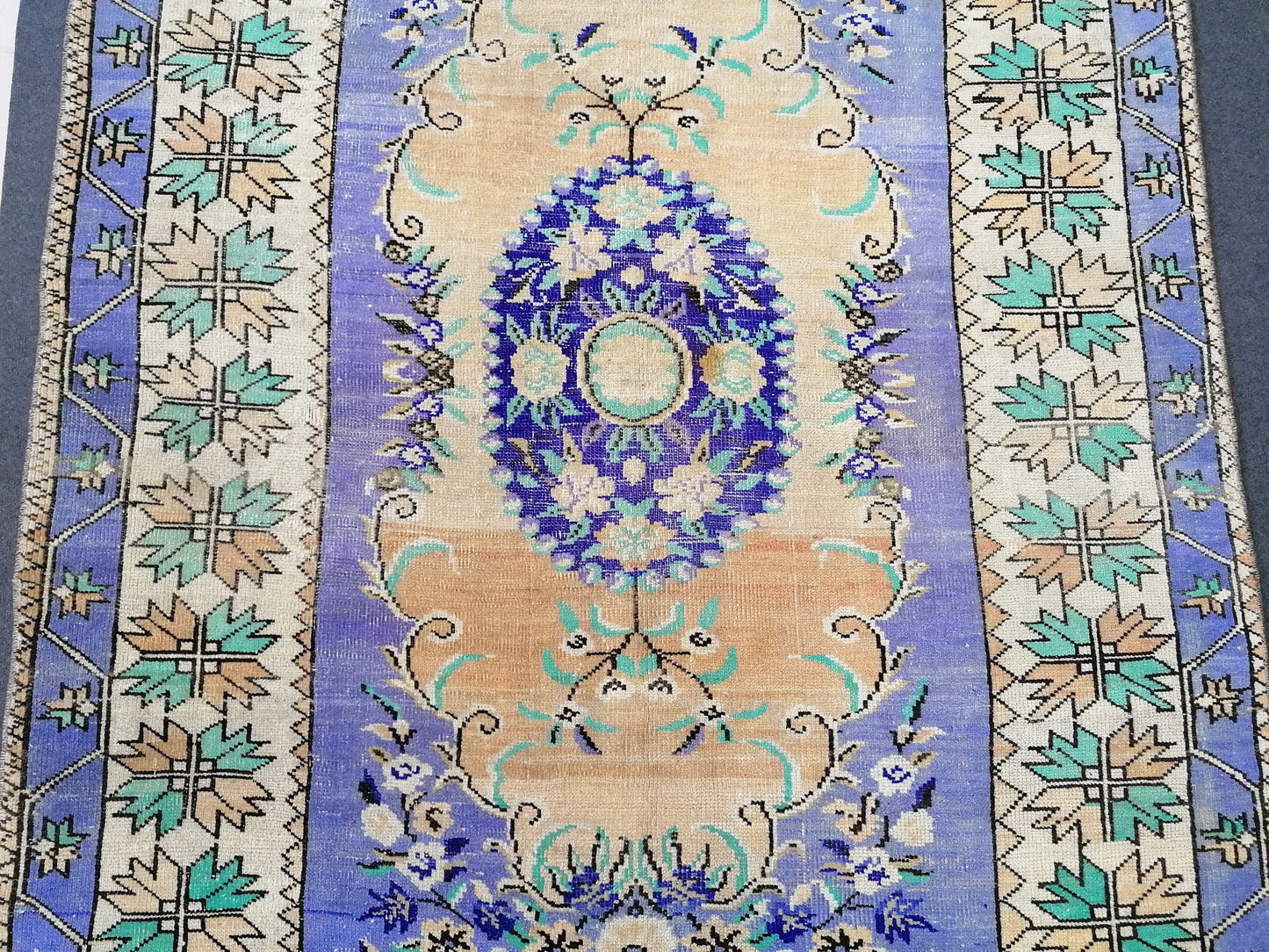 Oushak wool hand made rug, large purple vintage rug 5'7x8'7 turkish rug, green living room rug, vintage  bohemian rug
