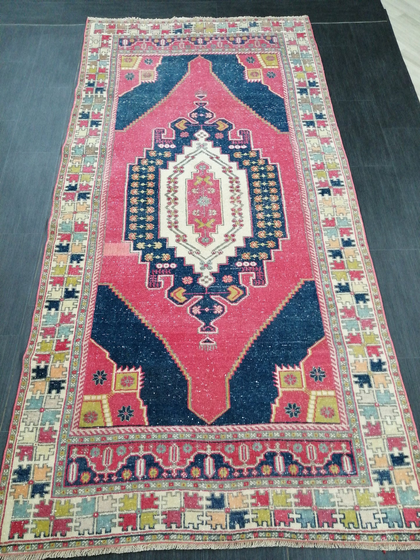 9.5 x 4.6 Rugs, Hand Made Rug, Blue Oushak Rug, Navy Vintag Rug, Bohemian Rug, Rug Runner, Turkish Rug, Farmhouse Rug, Vintage Rug, Wool rug