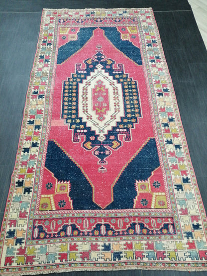 9.5 x 4.6 Rugs, Hand Made Rug, Blue Oushak Rug, Navy Vintag Rug, Bohemian Rug, Rug Runner, Turkish Rug, Farmhouse Rug, Vintage Rug, Wool rug