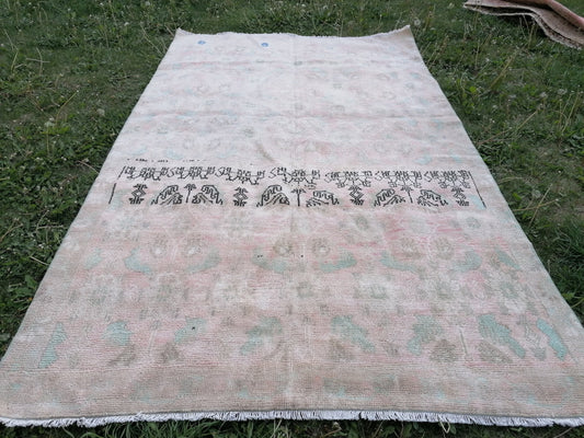 Turkish vıntage rug, oushak vintage rug 4'4x7'4 anatolian vıntage rug,wool rug