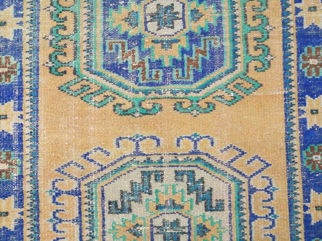 Vintage Runner Rug, 4 X 12.3 Muted Oushak Rug, Turkish Runner Rug , Yellow Persian Rug Runner Turkish Rug, Vintage Rug Oriental Rug 4x12