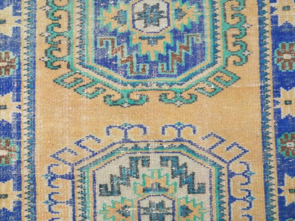 Vintage Runner Rug, 4 X 12.3 Muted Oushak Rug, Turkish Runner Rug , Yellow Persian Rug Runner Turkish Rug, Vintage Rug Oriental Rug 4x12