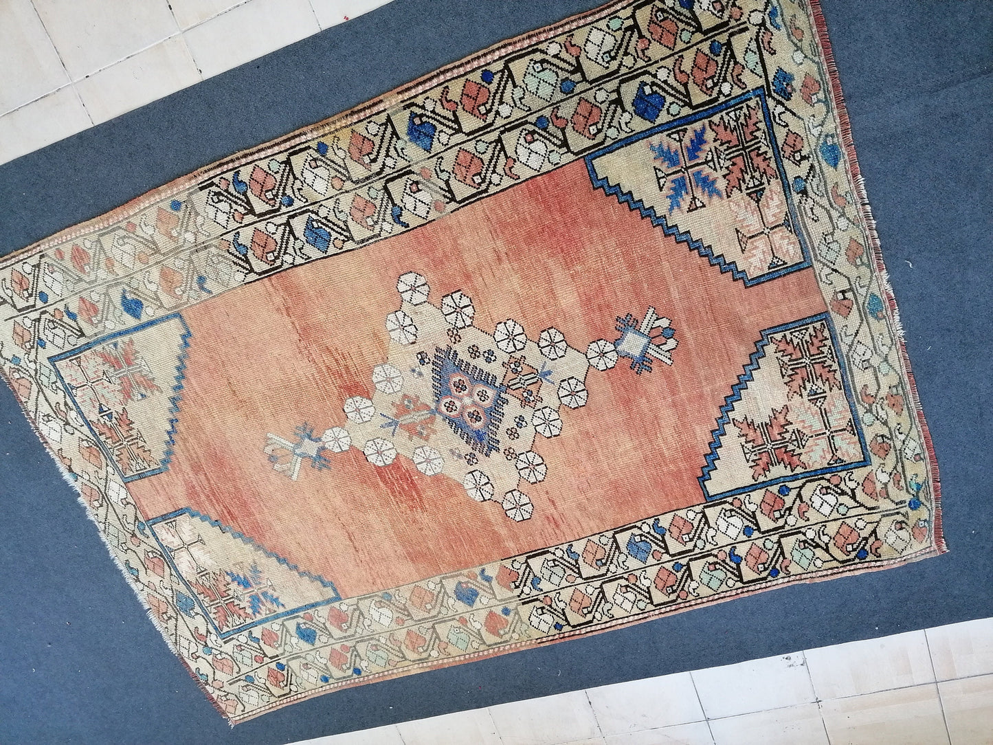 7'9x5'5 vintage turkish old rug, oushak vintage rug, distressed old rug, kitchen runner rug, vintage anatolian bohemian rug,