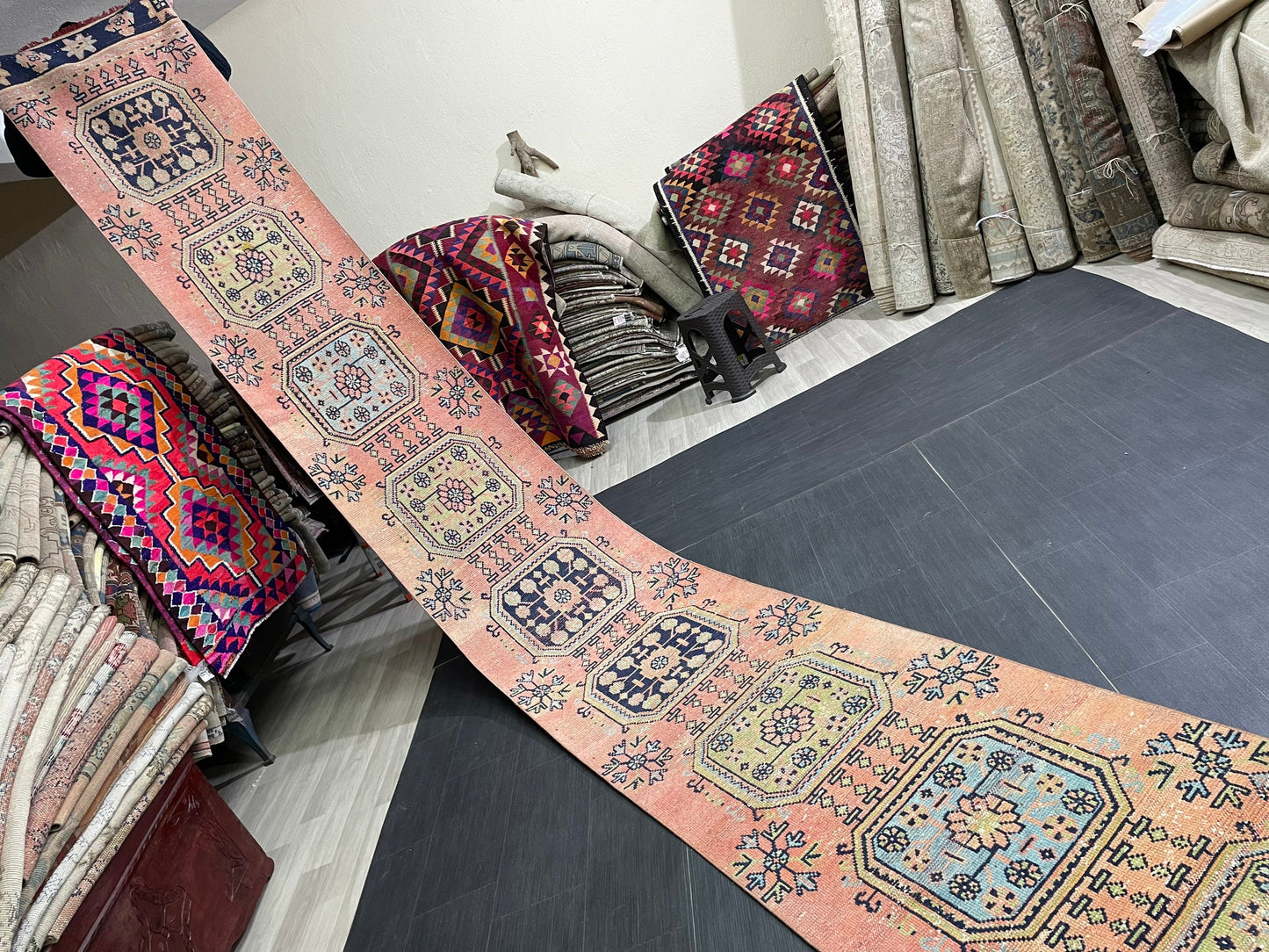 Staircase Runner Rug 2.5 x 21.5 Extra Long Wool TURKISH Runner Rug Vintage Runner Rug Oriental Runner Rug Wool Runner Hand Knotted Runner