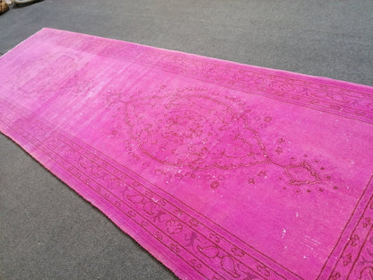 2.10 x 8.10 Handmade pink turkish runner rug, oushak vintage runner rug, vintage anatolian rug