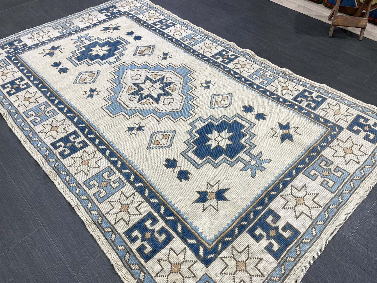 Vintage Rug Handmade 4.5 x 7.2 Rug, Oushak Rug, Turkish Rug Persian Rug Vintage Rug, Wool rug Oriental Rug Blue Rug