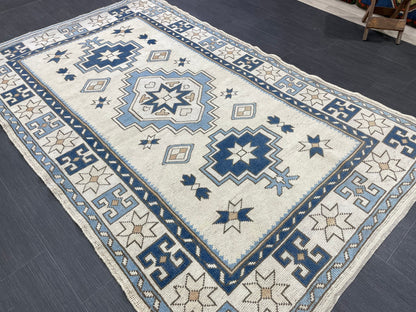 Vintage Rug Handmade 4.5 x 7.2 Rug, Oushak Rug, Turkish Rug Persian Rug Vintage Rug, Wool rug Oriental Rug Blue Rug