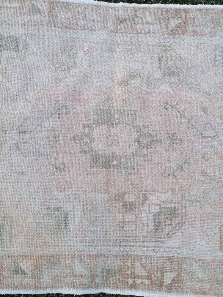 Pastel vintage rug, handmade wool rug, muted vintage rug 3'6x7 oushak runner