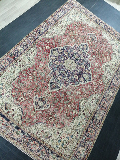 Vintage Rug 6.6 x 10.3 Turkish  Rug, Distressed Rug Oushak Rug Oriental Rug Antique Rug