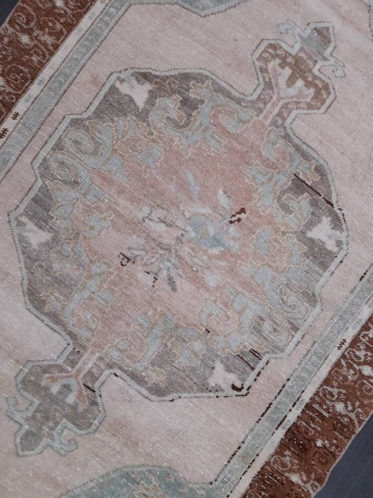 Wool Oushak Rug Vintage 4 x 6.4 Rug Muted Vintage Runner Rug Wool Oriental Rug Hand Made Rugs Vintage Turkish Rug Muted Persian Wool Rug