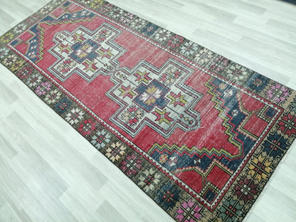 4 x 9.3 OUSHAK RUG TURKISH Oushak Rug Vintage Oushak Runner Rug Vintage Runner Rug Wool Oushak Rug Hand Made Rugs Vintage Turkish Rug