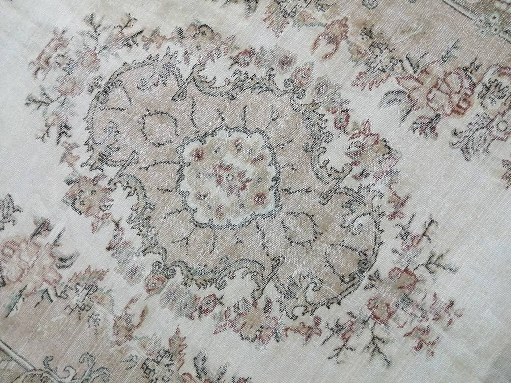 Floral Muted OUSHAK RUG 10.3 x 6.6 TURKISH Rug Oriental Vintage Wool Rug Muted Hand Made Rugs Vintage Turkish Rug