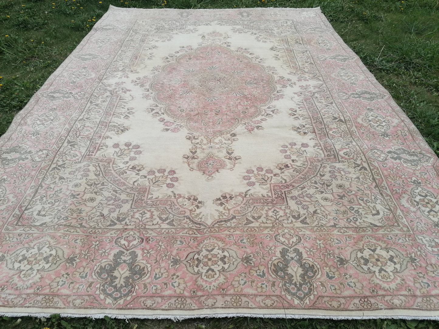 6.10 x 9.8 soft pink turkish rug, vintage rug, large vintage rug, wool oushak rug handmade rug