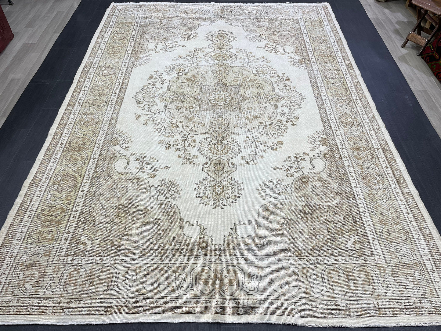 Vintage RUG 7.2 x 10 Antique Rug Vintage Wool  Oriental Rug Handmade Rug Hand Knotted  Rug NATURAL Wool Rug Turkish Rug