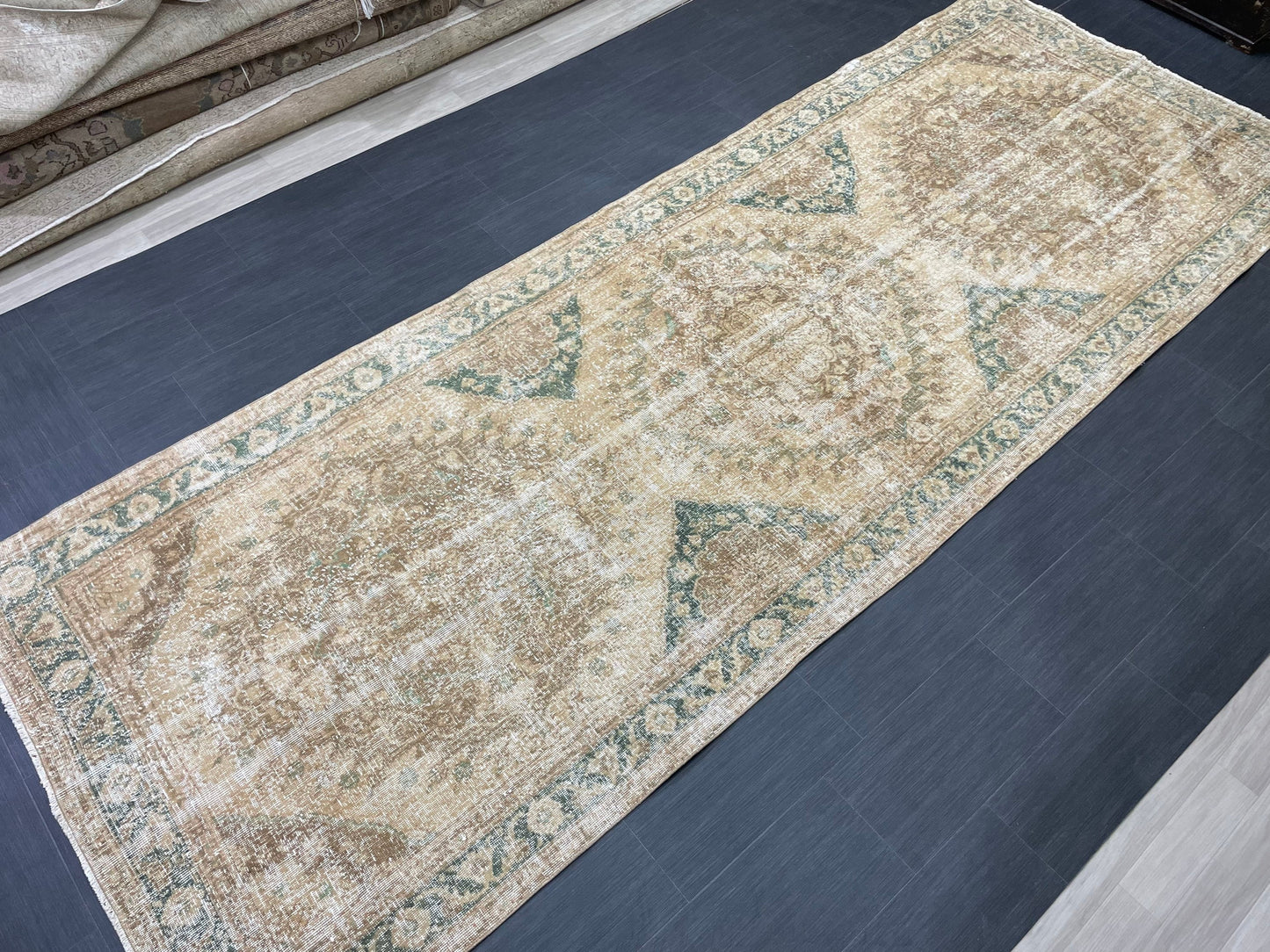 Vintage Runner Rug 4.8 x 13.2 Muted Turkish Runner Rug Hand Made Runner Rug Vintage Runner Rug Hallway Runner Rug Distressed Runner