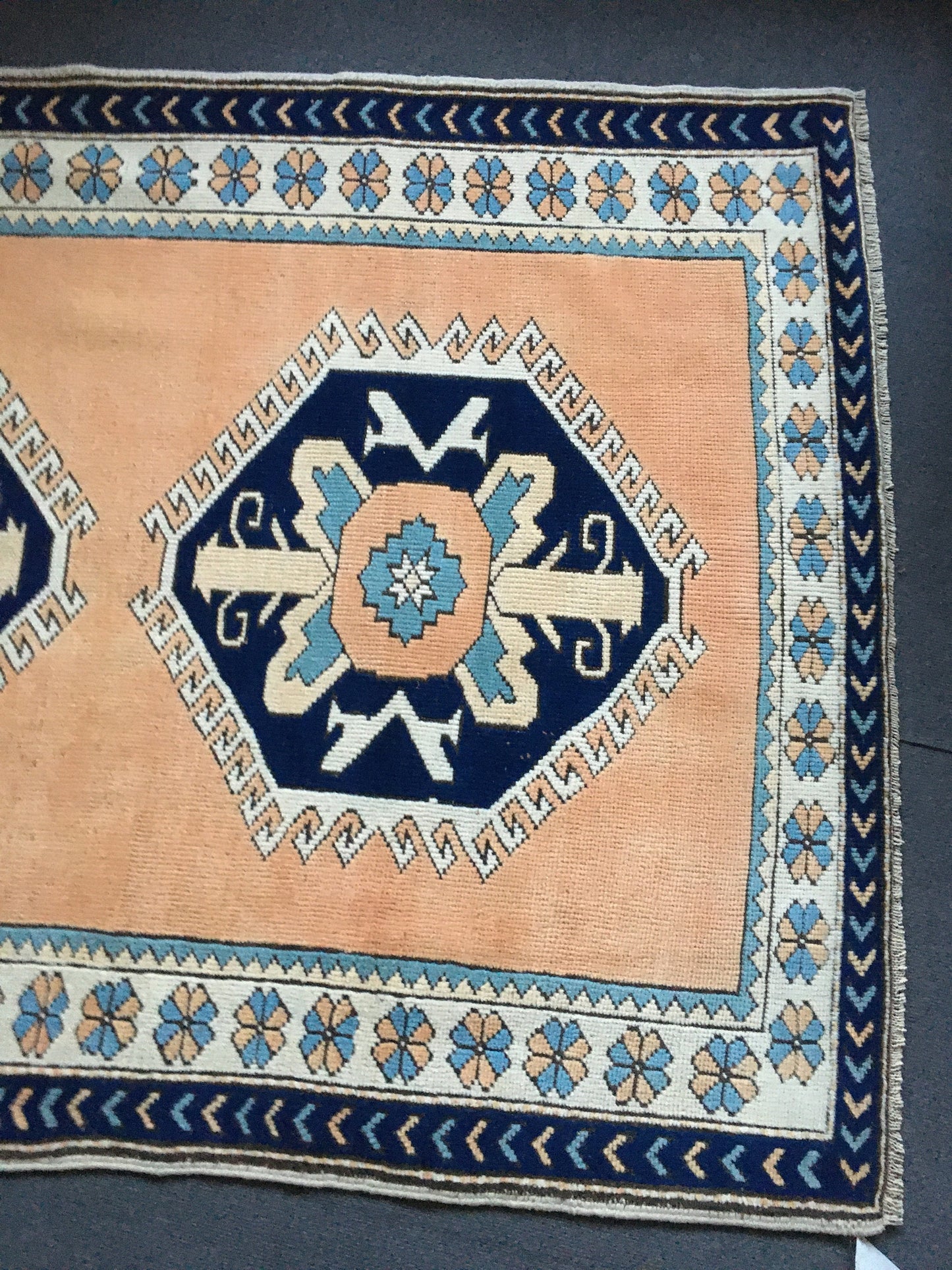4x6 feet blue turkish bedroom middle rug, handmade orange kitchen floor large rug, vintage living room area rug, bohemian anatolian wool rug
