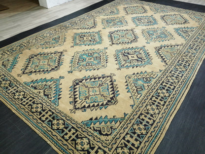 7.7 x 12 OUSHAK RUG Large TURKISH Blue And Navy Oushak Rug Vintage 8x12 Vintage Turkish Rug Wool Oriental Rug Hand Made Rug Vintage Rug