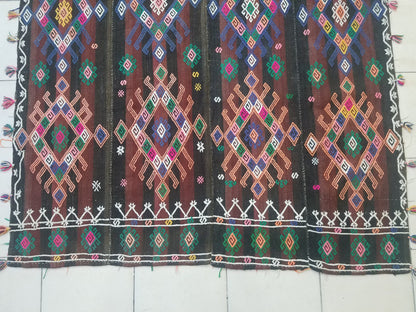 Turkish cicim rug,turkish kilim rug,nomadic cicim rug,anatolian area cicim rug,hand made kilim rug,decorative turkish kilim rug,141x57 inche