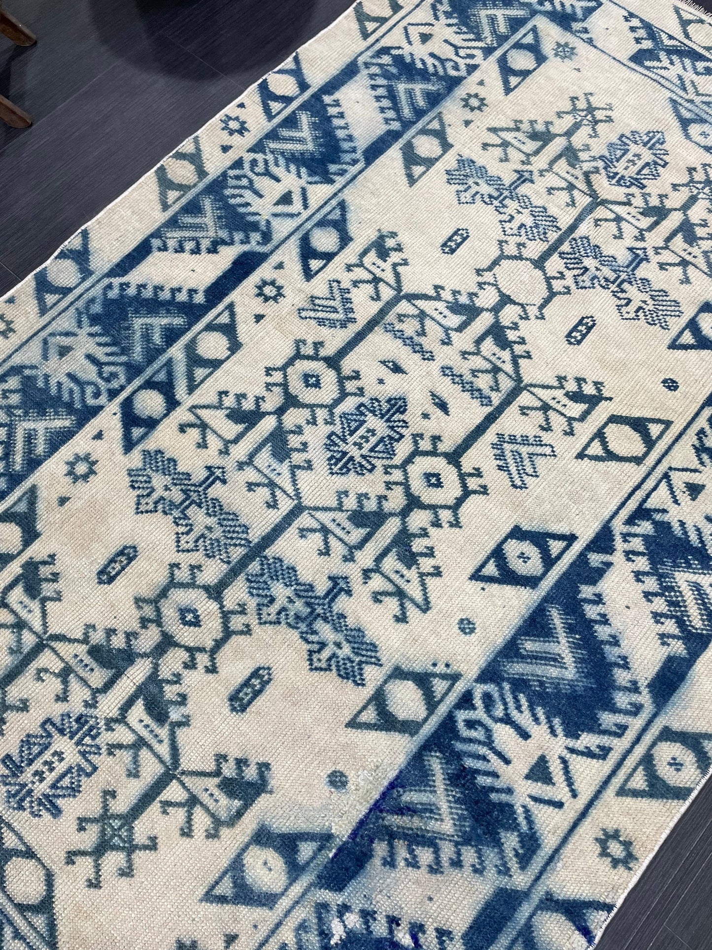 Hand Knotted Rug, Vintage Handmade RUG, Muted Vintage 3.8 x 6.2 Rug, Fine Rug, Wool Oushak Rug, Vintage Persian Rug, Turkish Blue Rug.