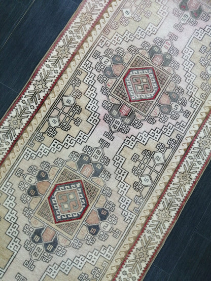 Muted Vintage Runner Rug Hallway Runner Rug 3x9 Kitchen Rug Runner Wool Runner Rug Oushak Runner Rug Turkish Runner Rug Medium Wool Pile
