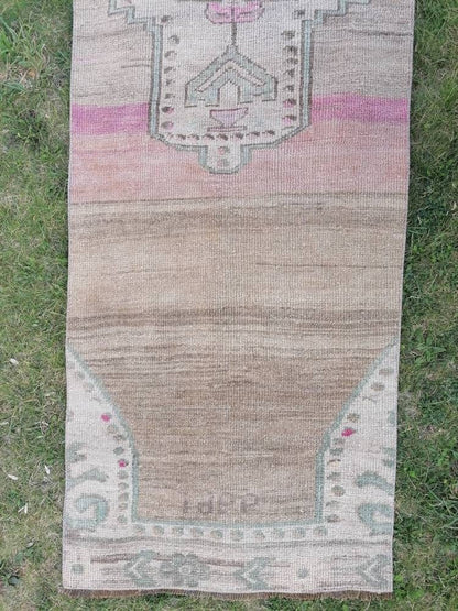 Oushak runner rug, vintage oushak runner 2'7x11 natural hand made wool runner, hallway runner, kitchen runner