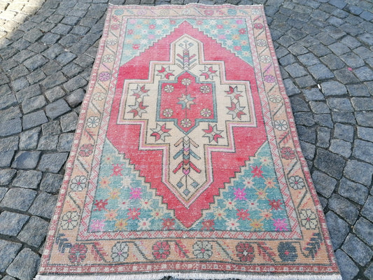 6'7x3'4 turkish rug,turkish vintage rug,oushak vintage rug,vintage rug,kitchen rug, vintage anatolian rug,unique hand made rug,bohemian rug