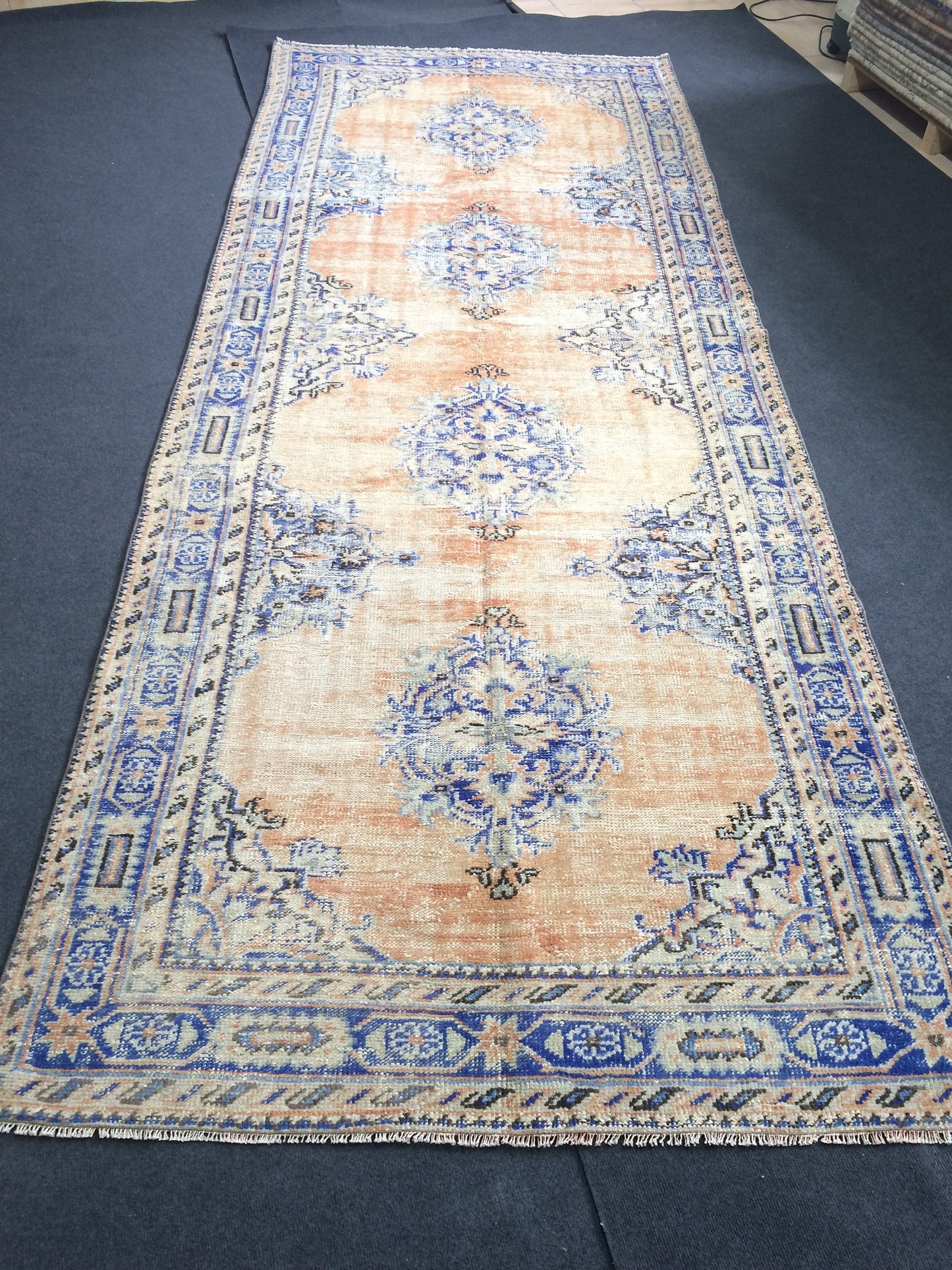 12 x 4.7 Oushak Runner Rug Turkish Runner Rug Vintage Runner Rug Hallway Runner Rug Kitchen Runner Rug Wool Runner Rug Wool navy dyes