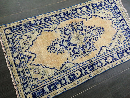 4.6 x 2.6 Blue Rugs, Hand Made Rug, Oushak Rug, Rustic Rug, Bohemian Rug, Rug Runner, Turkish Rug, Farmhouse Rug, Vintage Rug, Wool rug