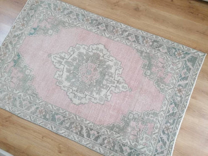 Muted oushak turkish rug 4'2x6'4 pastel vintage rug, handmade wool rug