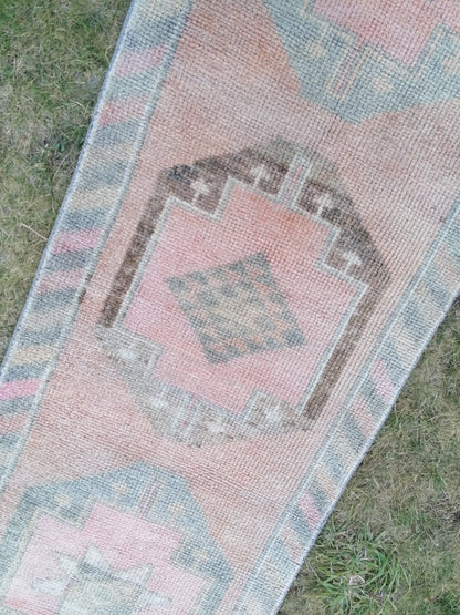 Turkish runner rug,vintage rug,vintage oushak rug 2'10x12'3 wool runner, hand made kitchen rug, hallway runner rug