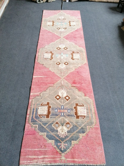 Pink runner rug 2'10x10'2 turkish vintage runner rug, hallway runner rug,kitchen runner rug