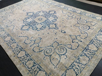 Muted Persian RUG 6.7 x 10 Turkish Oushak Rug Vintage Antique Rug Vintage Blue Light Pink Rug Wool Muted Oriental Rug Hand Made Rug