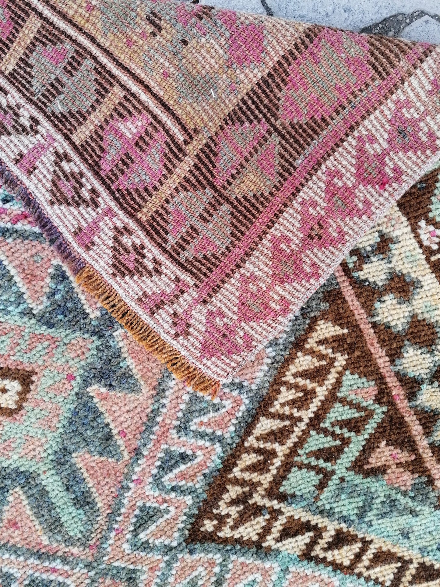 Vintage handmade wool rug, turkish oushak rug 4'2x6'8