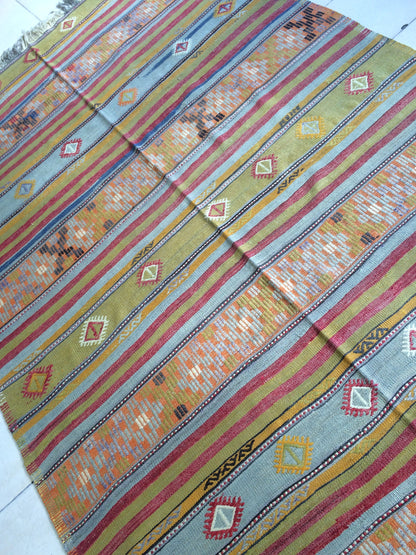 5.9 x 9.8 OUSHAK Flat weave RUG TURKISH Flatweave Oushak Rug Vintage Oushak Runner Rug Vintage Runner Rug Wool Oushak Rug Hand Made Rugs