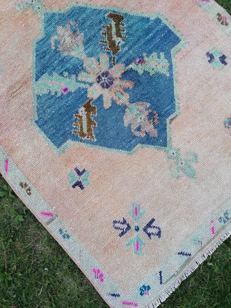 Vintage  blue runner, oushak wool runner 3x10'4 hallway green runner, turkish runner rug, entery runner, kitchen runner