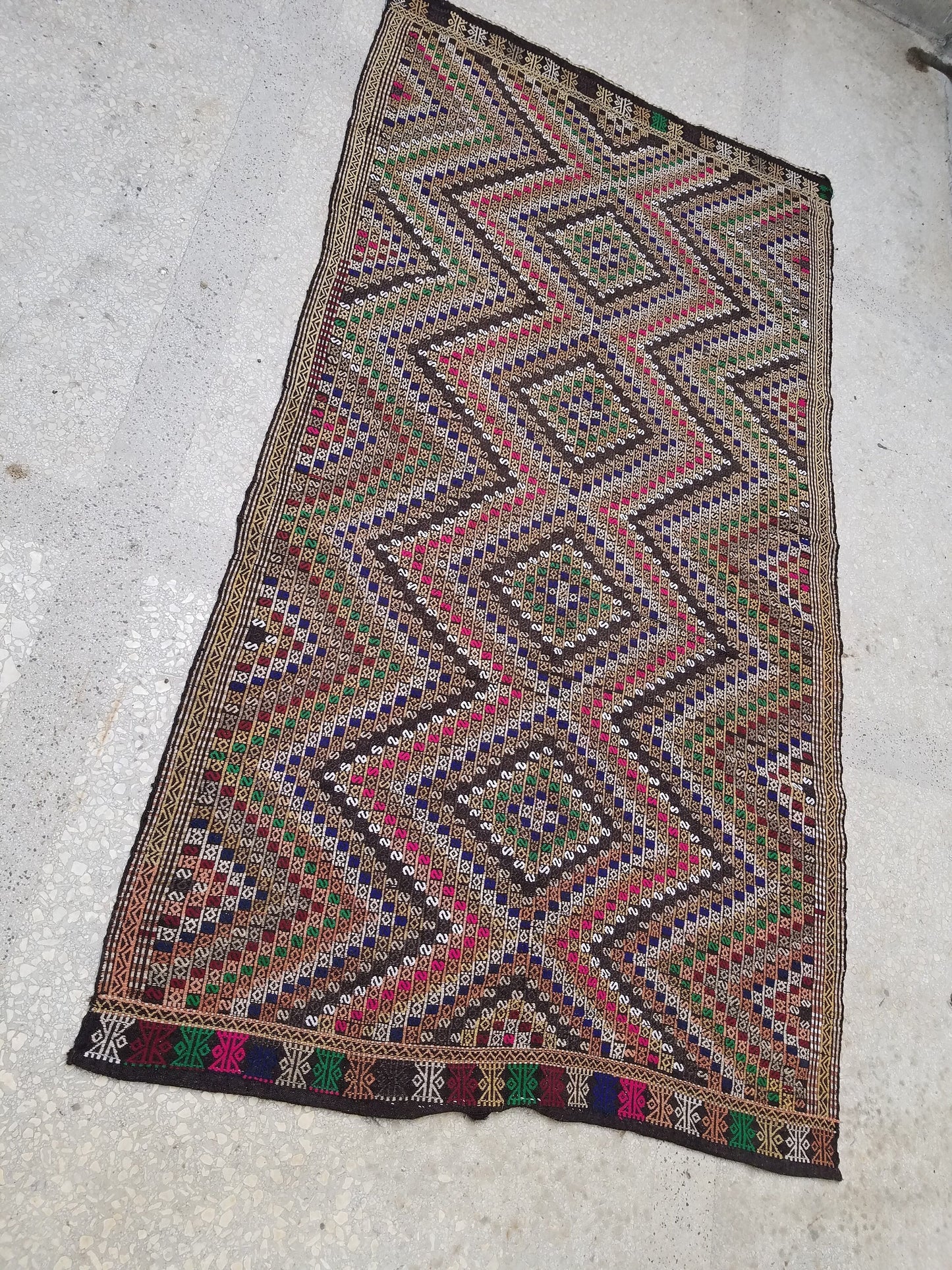 10'2x5'5 flatwoven with embroidery rug turkish hand made rugs vintage turkish rugs oushak rug vintage oushak rug,wool turkish wool kilim rug