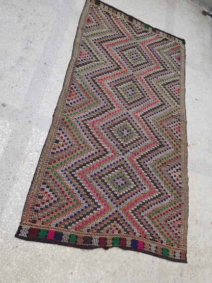 10'2x5'5 flatwoven with embroidery rug turkish hand made rugs vintage turkish rugs oushak rug vintage oushak rug,wool turkish wool kilim rug