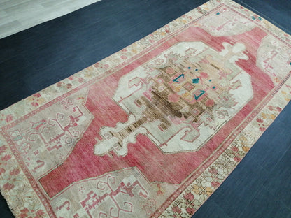 4.8 x 10.5 Wool OUSHAK RUG TURKISH Oushak Rug Vintage Oushak Runner Rug Vintage Runner Rug Wool Oushak Rug Hand Made Rug Vintage Turkish Rug