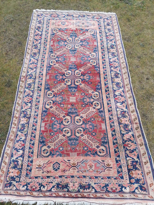 5.4 x 10.2 vintage handmade rug, blue turkish rug, oushak wool rug rustic rug