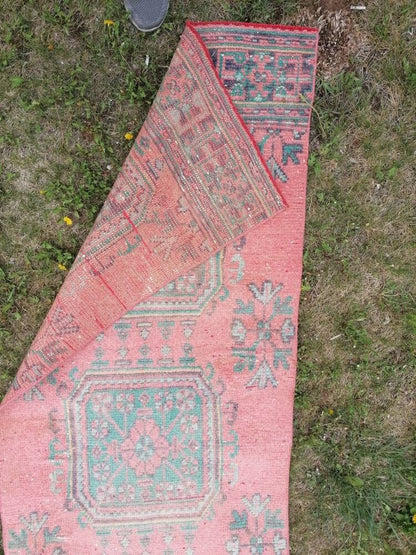 Oushak wool runner 2'7x20'6 long vintage runner, hallway handmade runner