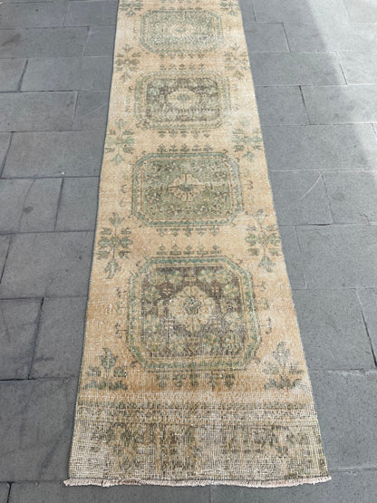 Muted Extra Long Turkish Runner Vintage 2.6 x 21.2 Stairs Runner Rug Vintage Runner XL Oriental Runner Staircase Handmade Runner